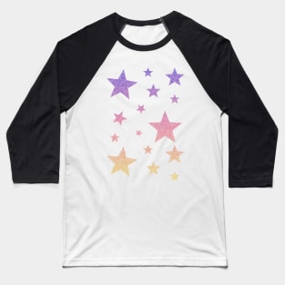 Pink Purple Yellow Ombre Faux Glitter Stars Baseball T-Shirt